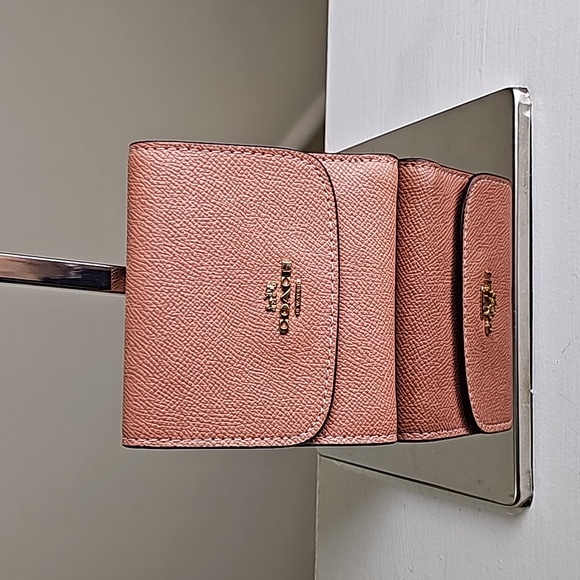 Coach Handbags - COACH F87588 Peach Crossgrain Leather Compact Trifold Wallet EUC